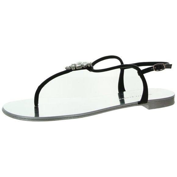 Giuseppe Zanotti Womens Rock 10 Infradito Black Thong Flat Sandals Shoes NWT